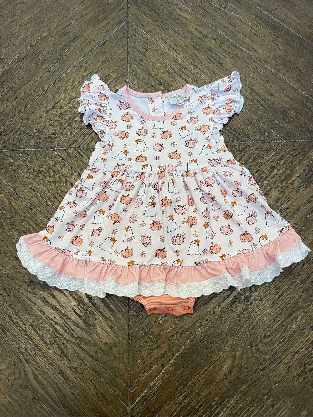 Sew Magnolia Pink Pumpkin & Ghost Ruffle Dress Bodysuit